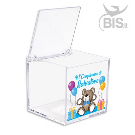 Kit 5 pezzi Porta confetti compleanno in plexiglass a tema "Orsetto"