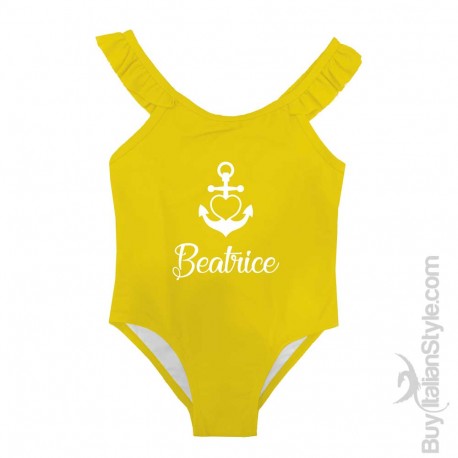 Costume bimba intero con alette nome e ancora