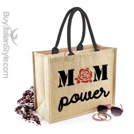 Borsa da Mare in juta naturale "Mom power"