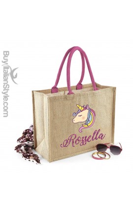 Borsa da Mare personalizzabile con nome e unicorno