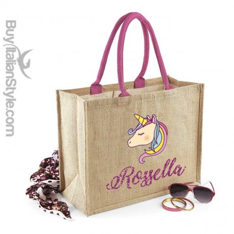 Borsa da Mare personalizzabile con nome e unicorno