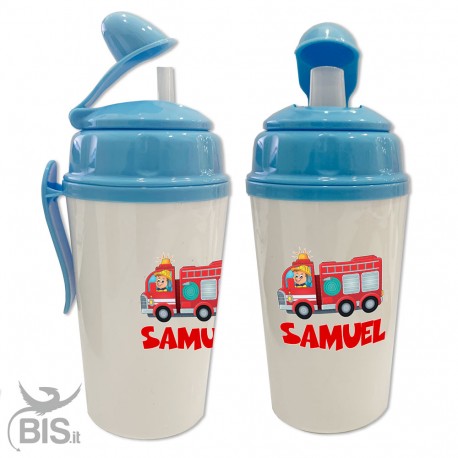 Bicchiere con cannuccia bimbo/a "POMPIERE"