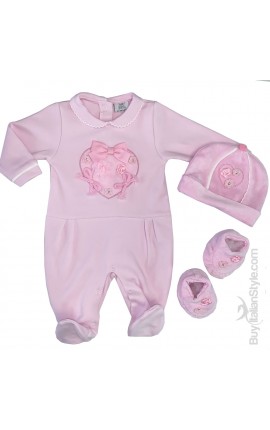 Kit ciniglia neonata cappellino e scarpine con fiori applicati