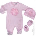 Kit ciniglia neonata cappellino e scarpine con fiori applicati