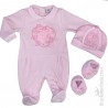 Kit ciniglia neonata cappellino e scarpine con fiori applicati