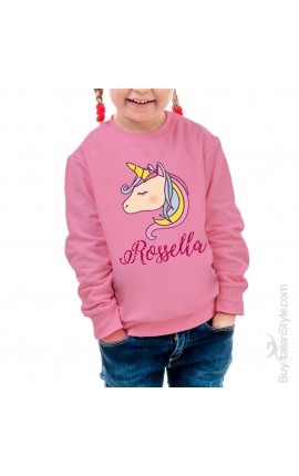 Felpa Bimba con stampa "Unicorno e nome" in glitter