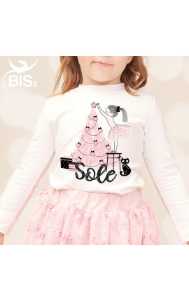 Maglia bimba "Albero di natale e nome in glitter"