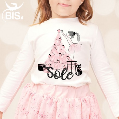 Maglia bimba "Albero di natale e nome in glitter"