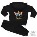 Tuta Femminuccia  con stampa glitter "FLOWERS UNICORNO + NOME"