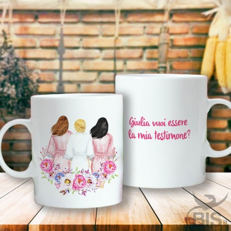 Tazza con scritta Vuoi essere la mia testimone?, da personalizzare