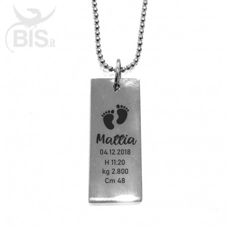 Collana placchetta "Nascita" da personalizzare max. con 2 nomi