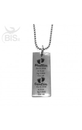 Collana placchetta "Nascita" da personalizzare max. con 2 nomi