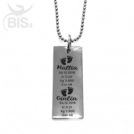 Collana placchetta "Nascita" da personalizzare max. con 4 nomi