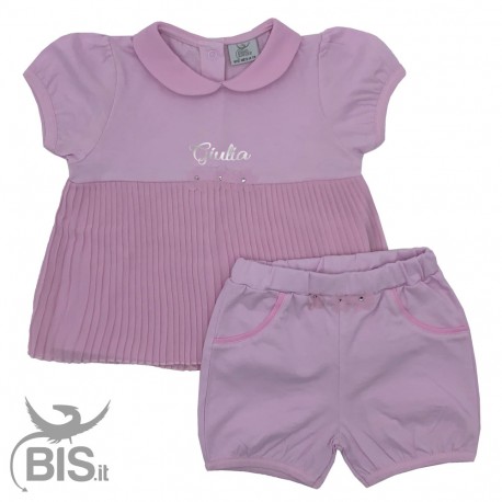 Completo neonata con maglia plissettata da personalizzare con nome