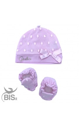 Little hat + cradle shoes kit, "PRINCESS" print