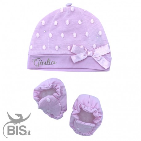 Little hat + cradle shoes kit, "PRINCESS" print