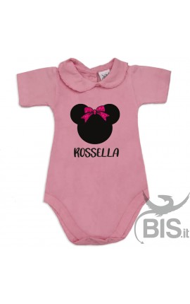 Body neonata colletto personalizzabile "Topina con nome" e fiocco in glitter