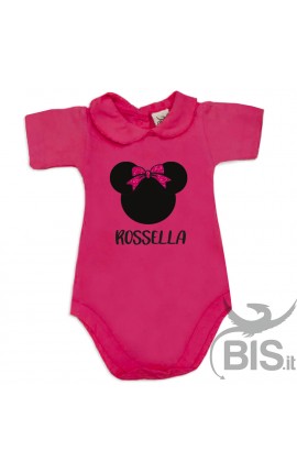 Body neonata colletto personalizzabile "Topina con nome" e fiocco in glitter