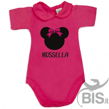 Body neonata colletto personalizzabile "Topina con nome" e fiocco in glitter