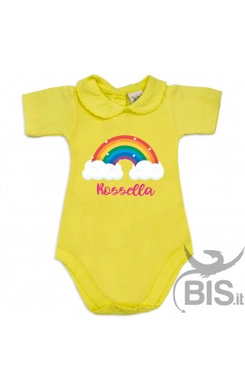 Personalized Baby Girl's Bodysuit with lace-bordered Collar "Unicorn & Name "