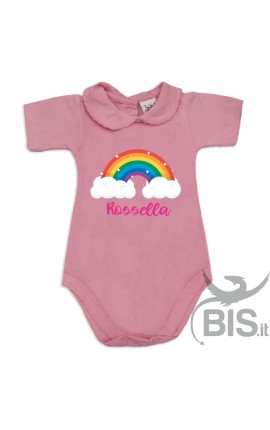 Personalized Baby Girl's Bodysuit with lace-bordered Collar "Unicorn & Name "