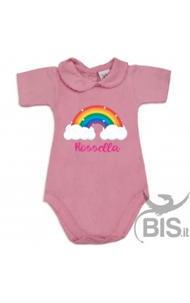 Body neonata colletto con finitura in pizzo  "arcobaleno" da personalizzare