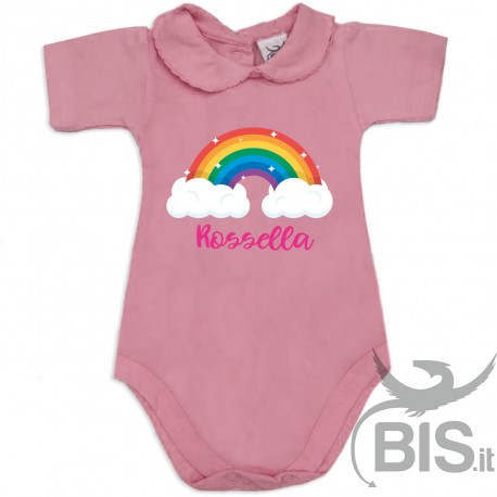 Body neonata colletto con finitura in pizzo  "arcobaleno" da personalizzare