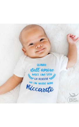 Body neonato/a "La felicità ha un nuovo nome" da personalizzare