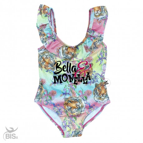 One piece girl swimsuit, winged braces,"NAME AND UNICORN"