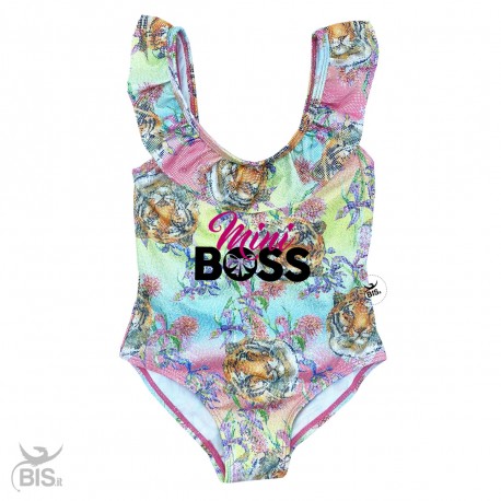 One piece girl swimsuit, winged braces,"NAME AND UNICORN"