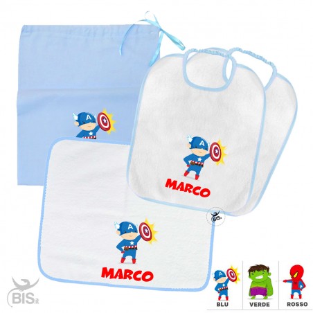 Kit asilo stampa "Super eroe", da personalizzare col nome
