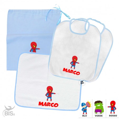 Kit asilo stampa "Super eroe", da personalizzare col nome