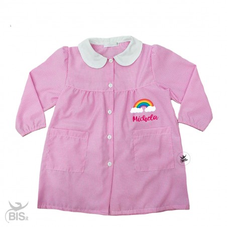 Grembiule bimba a quadretti personalizzabile arcobaleno