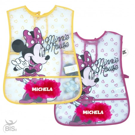 Grembiule neonata in plastica "Minnie con cuori " da personalizzare
