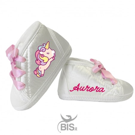 Scarpine da culla "Baby unicorn" da personalizzare con nome
