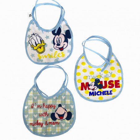 Tris di bavaglini "Disney" da personalizzare con nome