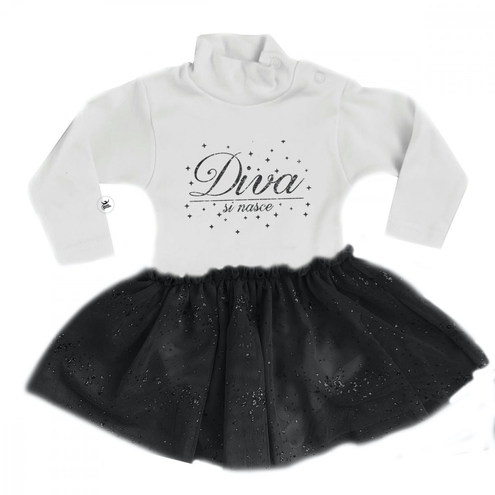 Abitino Neonata con gonna in tulle glitterata "Diva si nasce"