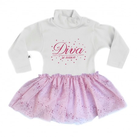 Abitino Neonata con gonna in tulle glitterata "Diva si nasce"