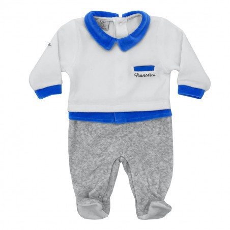 Tutina neonato in ciniglia con finto taschino personalizzabile con nome