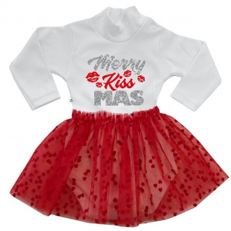 Abitino neonata con tulle a cuori Merry KissMas