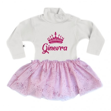 Abitino Neonata con gonna in tulle glitterata da personalizzare con nome