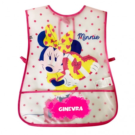 Grembiule neonata in plastica "Minnie a pois " fuxia
