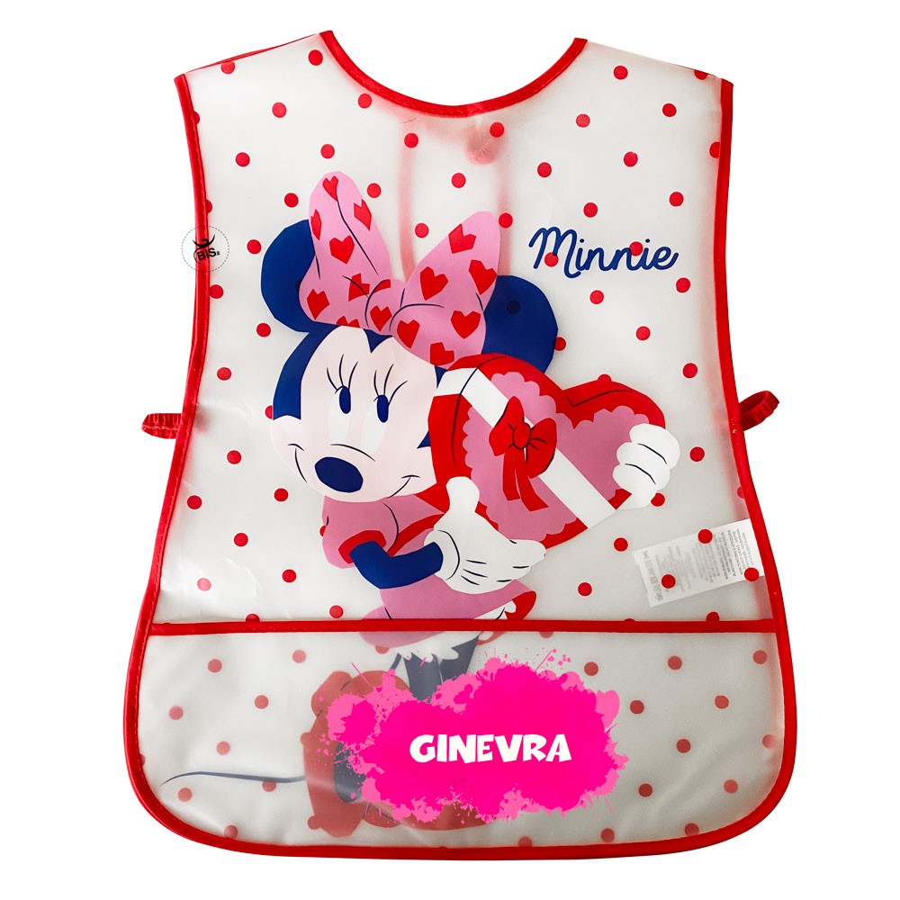 Grembiule neonata in plastica "Minnie a pois " rosso