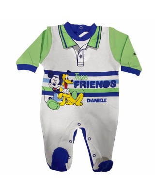 Tutina estiva neonato "Topolino true friends" grigio e verde