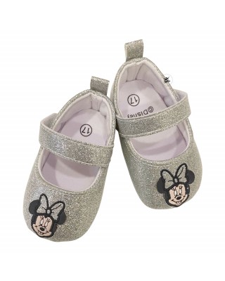 Ballerine neonata "Minnie" argento glitter