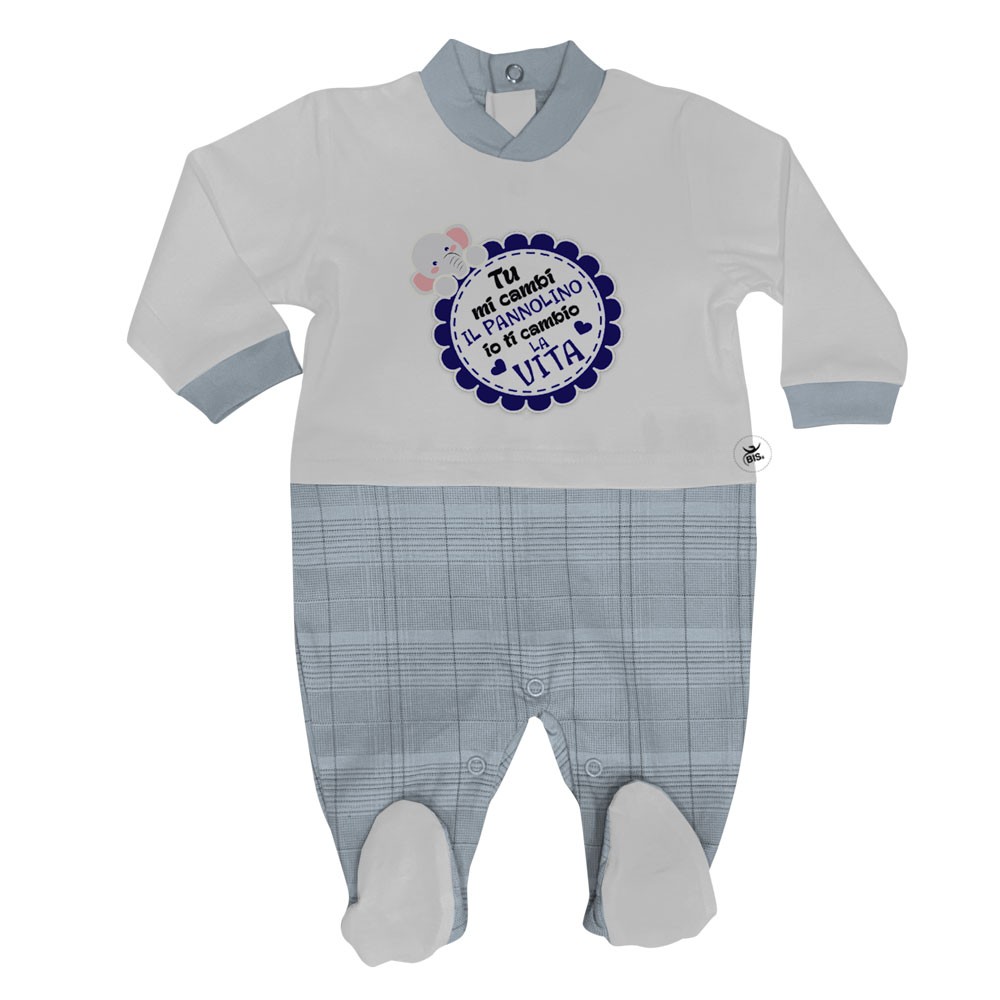 Summer romper suit in gingham "You change my diaper..."