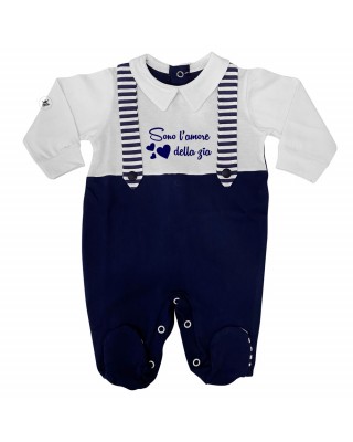 Long-sleeve romper with striped braces "I am aunt's love!"