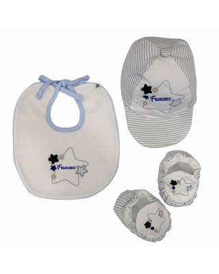 Customizable Newborn summer hat, bib and cradle shoes