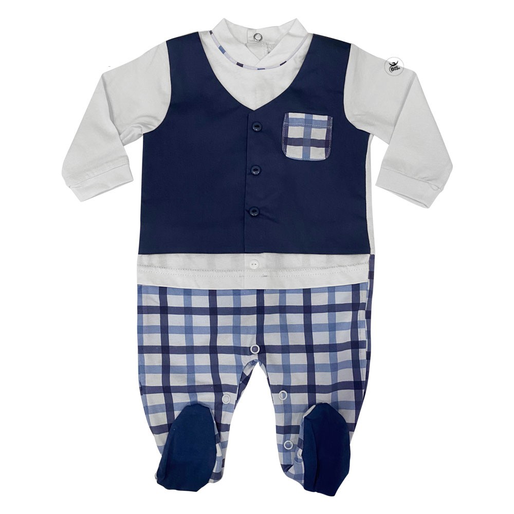 Summer romper suit with gilet and checked trousers