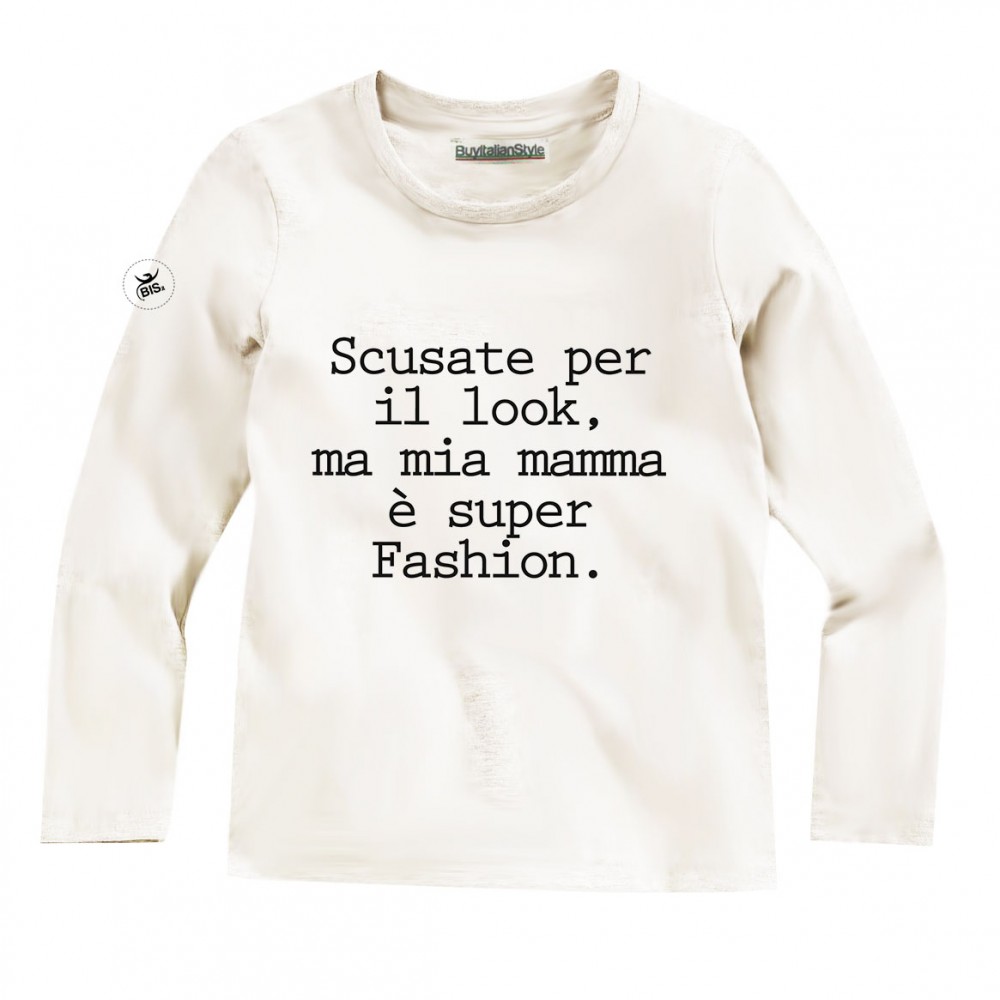 maglietta bimbo con stampa scusate per il look mia mamma è troppo fashion